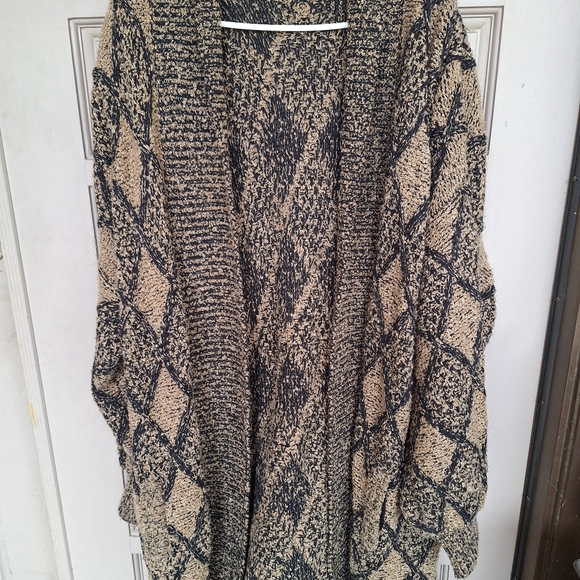 Karen Scott II Argyle Knit Sweater Coat Plus Sz2X Shoulder Pads Knee Length - Picture 2 of 11